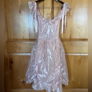 Prom Dress With Bows! Elastic On or Off Shoulder Straps. Pink Shine. Size 6-8